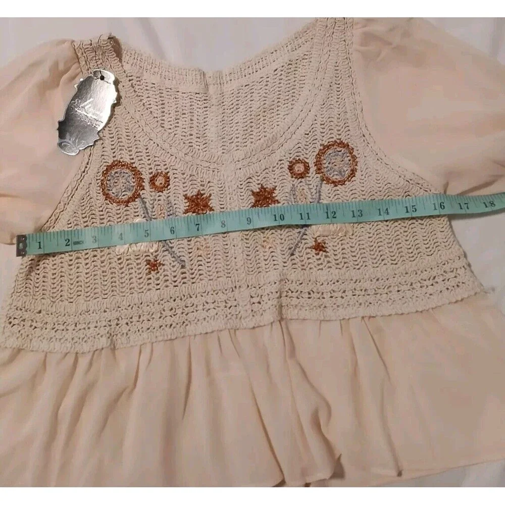 NWT Baby Doll Korean Boho Sheer Crochet Top/Blouse with Embroidery for Women-S - Picture 8 of 8